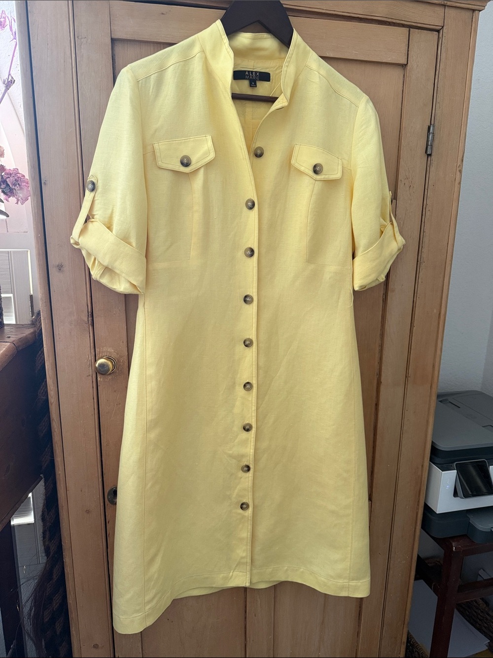 Alex Marie Yellow Button-Front Midi Dress